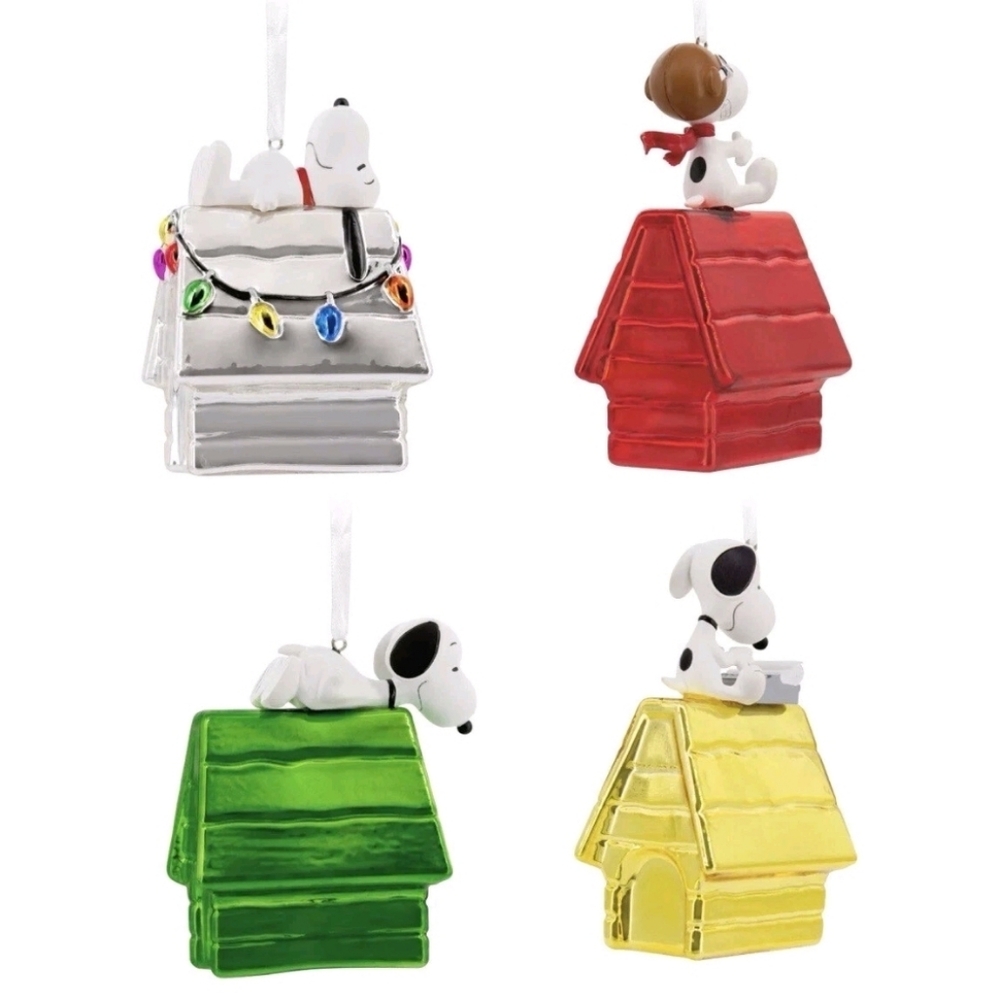 Hallmark Set of 4 Christmas Glass Ornaments Peanuts Snoopy Doghouse  5" - Picture 5 of 5